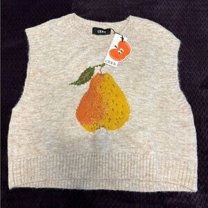 Cider Cropped Knit Beige Sleeveless Sweater with Pear Design NWT